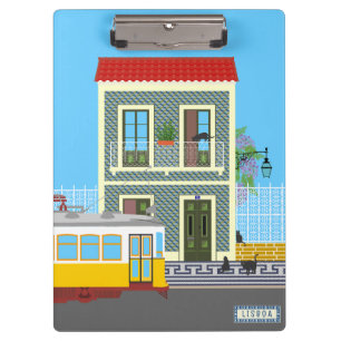 Old Lisbon house with cats and yellow tram Clipboard
