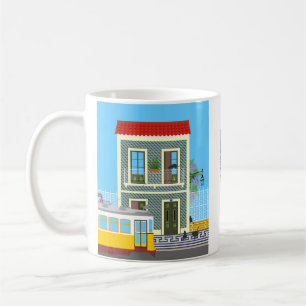 Old Lisbon house with cats and yellow tram Coffee Mug