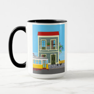 Old Lisbon house with cats and yellow tram Mug