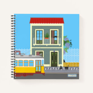 Old Lisbon house with cats and yellow tram Notebook