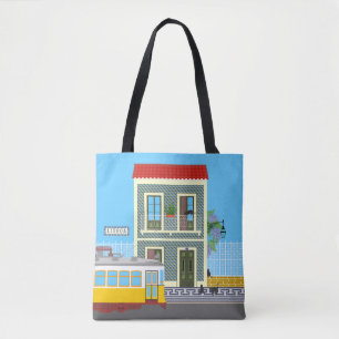 Old Lisbon house with cats and yellow tram Tote Bag