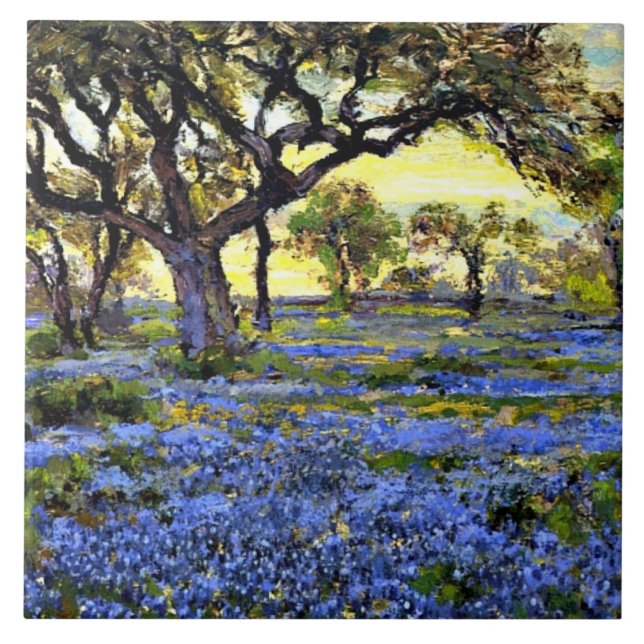Old Live Oak Tree and Bluebells  Ceramic Tile (Front)