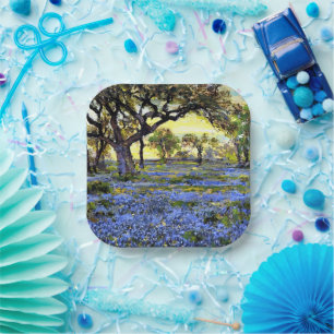 Old Live Oak Tree and Bluebells  Paper Plate
