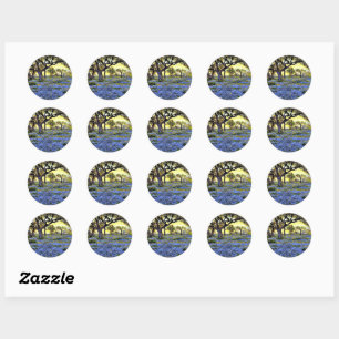Old Live Oak Tree and Bluebonnets - Onderdonk art Classic Round Sticker