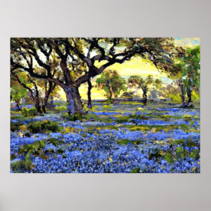 Old Live Oak Tree and Bluebonnets - Onderdonk art Poster