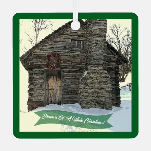 "OLD LOG CABIN IN SNOW" CHRISTMAS ORNAMENT (Front)