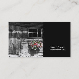 Old Log Cabin with Spring Flowers Business Card