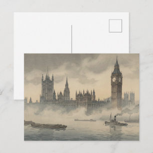 Old London in the Mist Japanese Woodblock Print Postcard