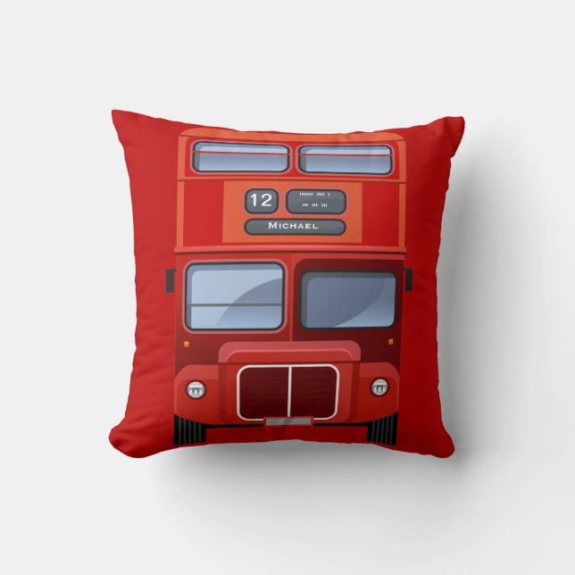 Old London Red Double Decker Bus Pillow (Front)
