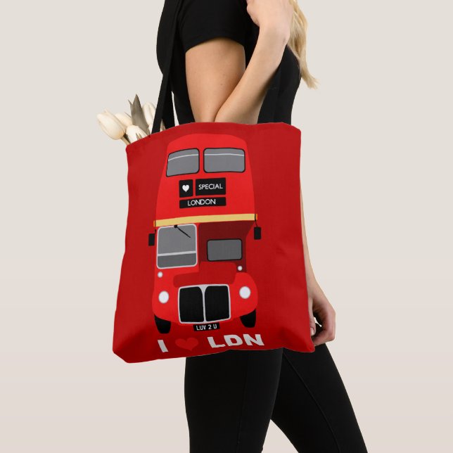 Old London Routemaster Double Decker bus Tote Bag (Close Up)