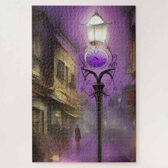 Old London Street with Clock Lamp in Purple Jigsaw Puzzle (Vertical)