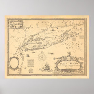 Old Long Island NY Map (1925)  Poster