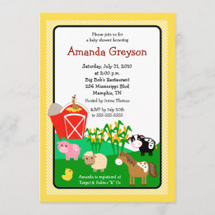 Old MacDonald Barnyard 5x7 Baby Shower Invitation