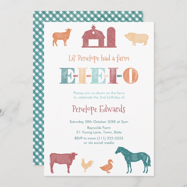 Old MacDonald Birthday Party, Farmyard Petting Zoo Invitation (Front/Back)