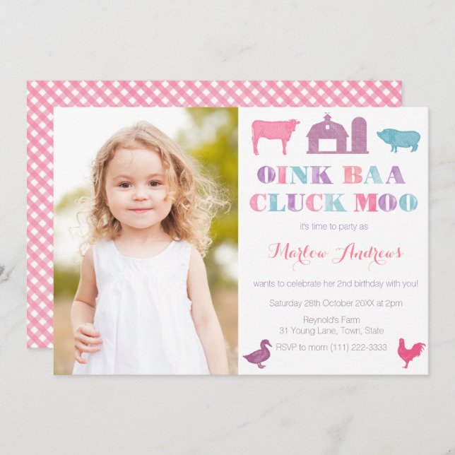 Old MacDonald Farm Animals Party Cards Picture (Front/Back)