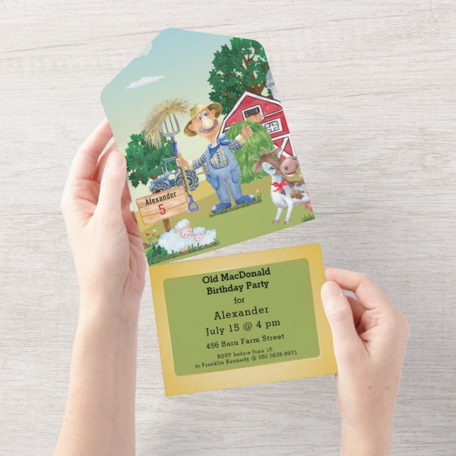 Old MacDonald Farm Kids Birthday All In One Invitation (Tearaway)