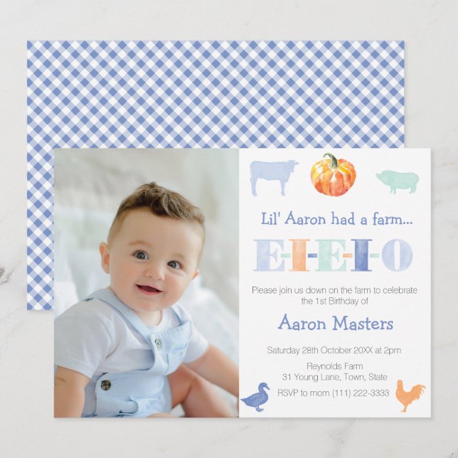 Old MacDonald Pumpkin Farm Birthday Party For Boy Invitation (Front/Back)