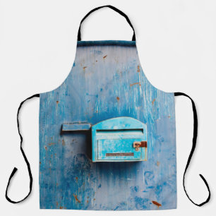 Old mail box on doorantique, background, blue, box apron