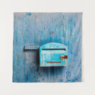 Old mail box on doorantique, background, blue, box tapestry