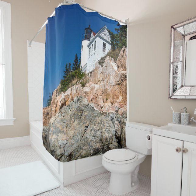 Old Maine Lighthouse // Seashore Rock Shower Curtain (In Situ)