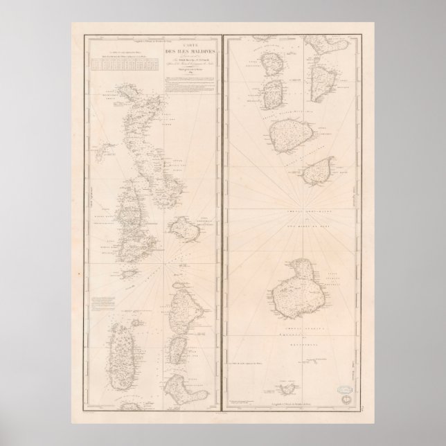 Old Maldives Islands Map (1841) Vintage Maldivian  Poster (Front)
