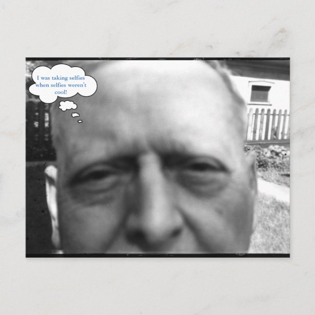 Old Man 1958 Taking a Selfie Photo Custom Text Postcard (Front)