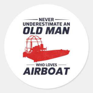Old Man Airboat Fanboat Airboating Planeboat Classic Round Sticker