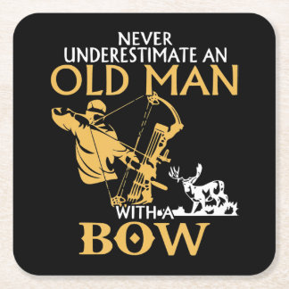 Old Man Archery Compound Bow Deer Costume Gift Square Paper Coaster