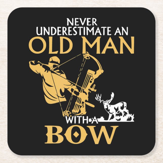 Old Man Archery Compound Bow Deer Costume Gift Square Paper Coaster (Front)