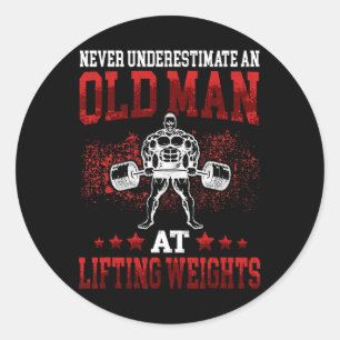 Old Man At Lifting Weights Workout Fitness Gym 1 Classic Round Sticker