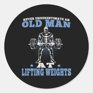 Old Man At Lifting Weights Workout Fitness Gym  Classic Round Sticker