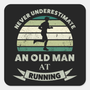 Old Man at Running Funny Runner Dad Gift Square Sticker