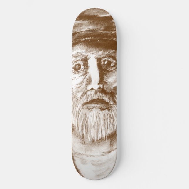 Old Man Brown Charcoal Drawing Skateboard (Front)