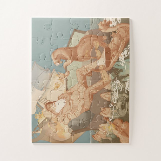 Old Man Burning Ship Nautical Illustration Jigsaw Puzzle (Vertical)