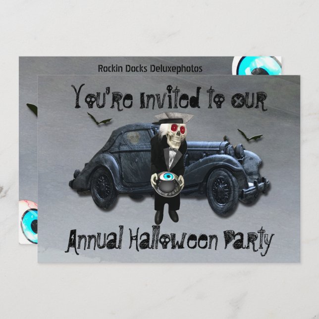 Old Man Car Smokey Road Halloween Party Invitation (Front/Back)