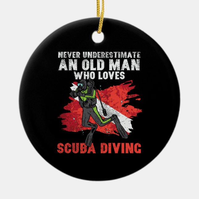Old Man Diver Diving Ceramic Ornament (Front)