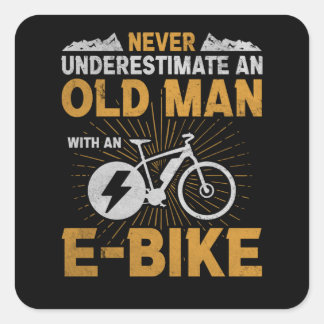 Old Man E-Bike Old Men Bicycling Bike Ride Square Sticker