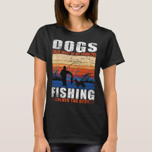 Old Man Fishing Dad Dogs  T-Shirt