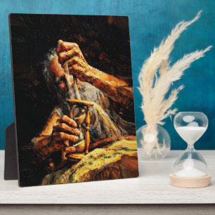 Old Man Hourglass Time Slipping Away Impasto Plaque