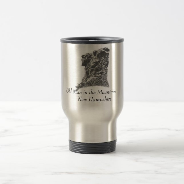 Old Man in the Mountain, NH - Artist's Pen Sketch Travel Mug (Center)