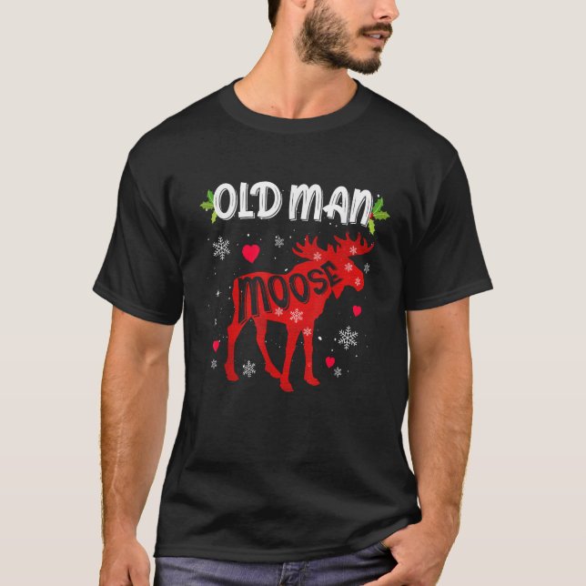 Old Man Moose Heart Christmas Family Matching Xmas T-Shirt (Front)