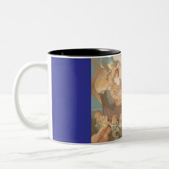 Old Man Nautical Illustration Two-Tone Coffee Mug (Left)