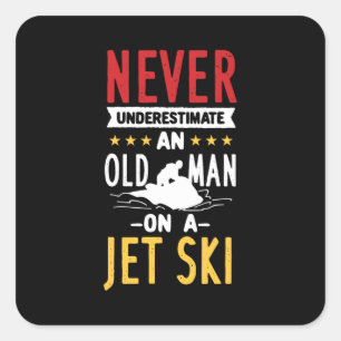 Old Man On A Jet Ski Square Sticker