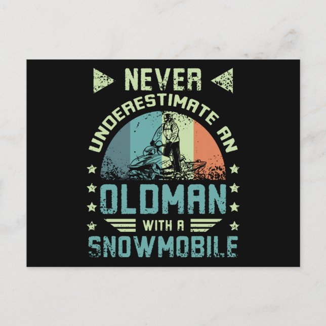 Old Man On A Snowmobile Postcard (Front)