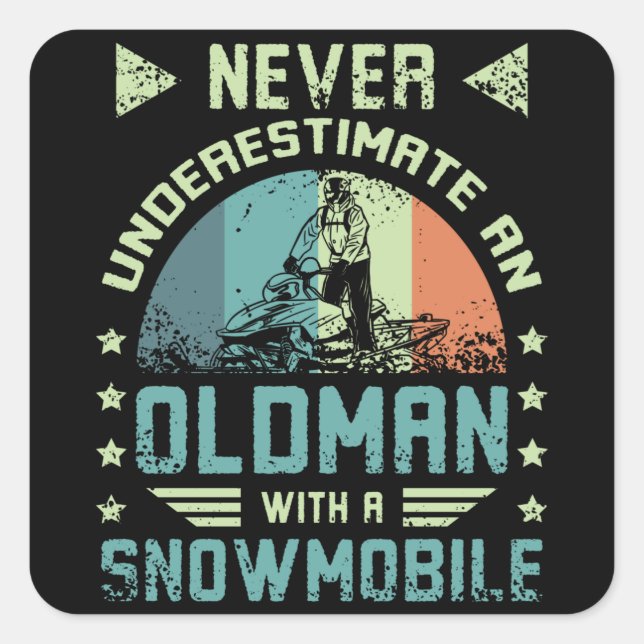 Old Man On A Snowmobile Square Sticker (Front)