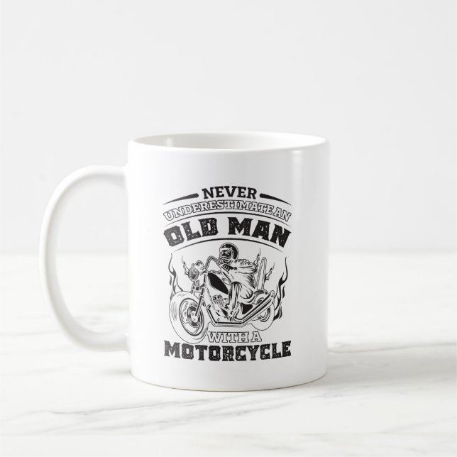 Old Man Passion for motorcycles, Funny Coffee Mug (Left)
