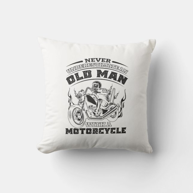 Old Man Passion for motorcycles, Funny Cushion (Front)