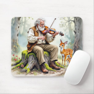 Old Man Playing a Fiddle In The Forest Mouse Pad