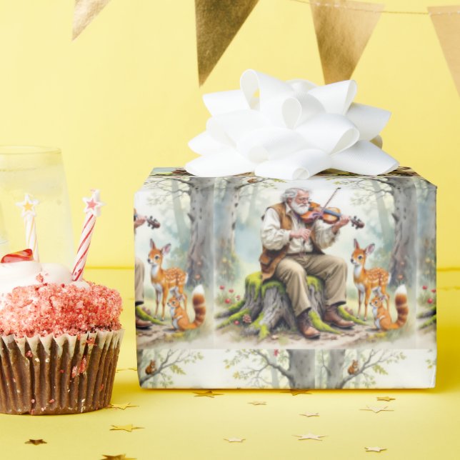 Old Man Playing a Fiddle In The Forest Wrapping Paper (Birthday Party)