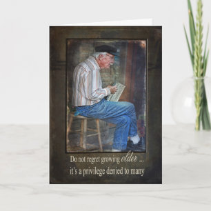 Old Man Playing an Accordion Card